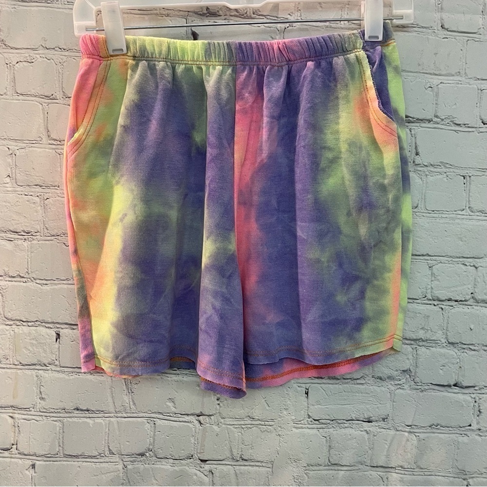 Pink Purple Neon Green Tie Dye Lounge Sweat Short Size Small